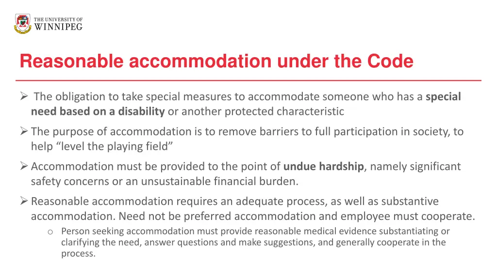 reasonable accommodation under the code