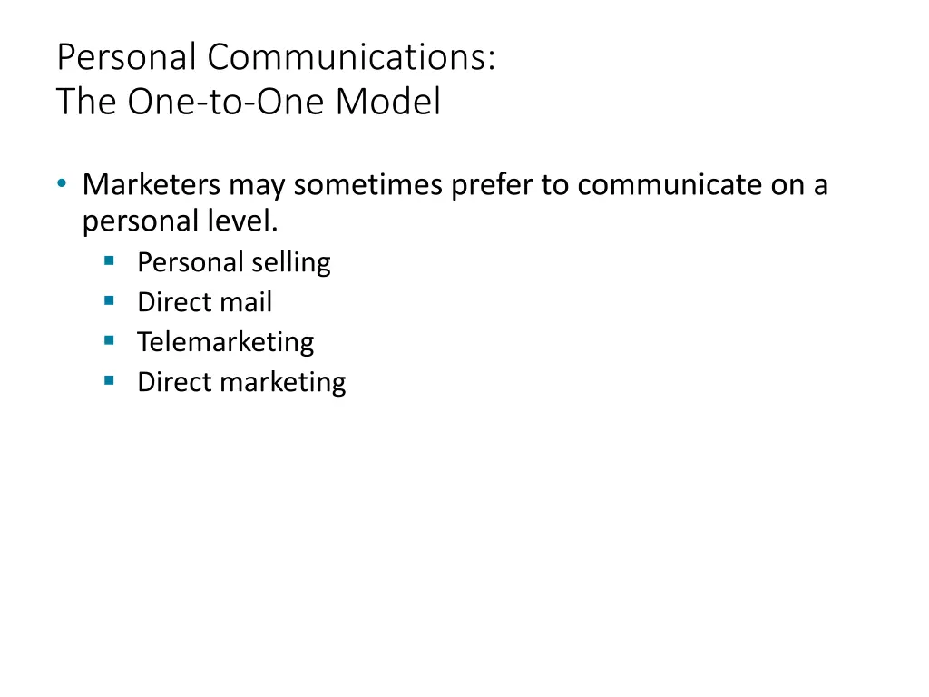 personal communications the one to one model