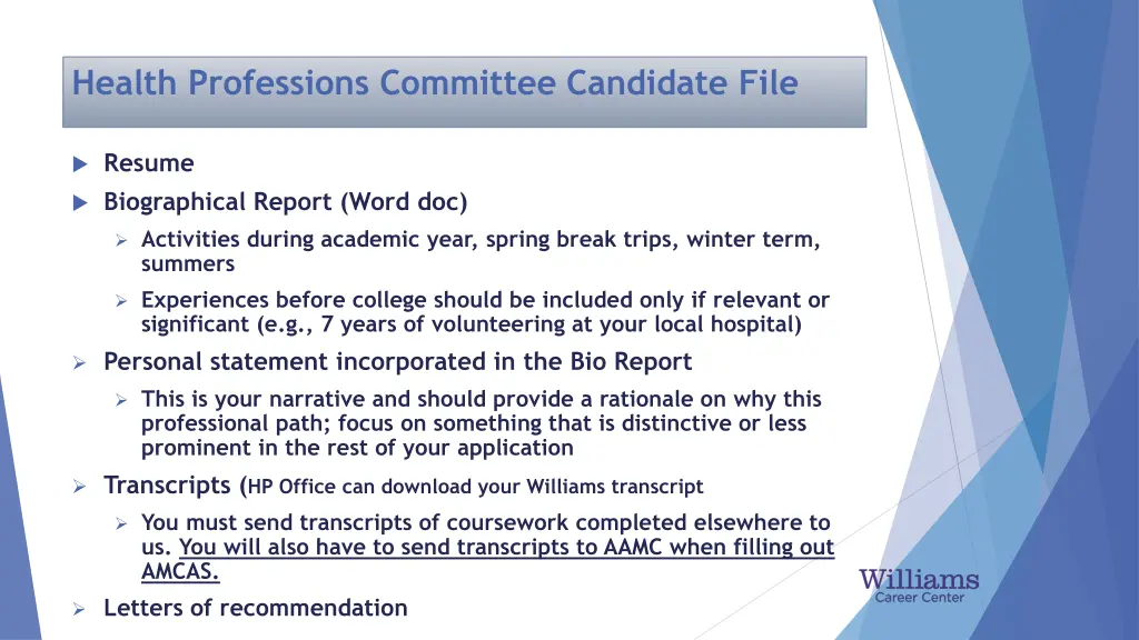 health professions committee candidate file