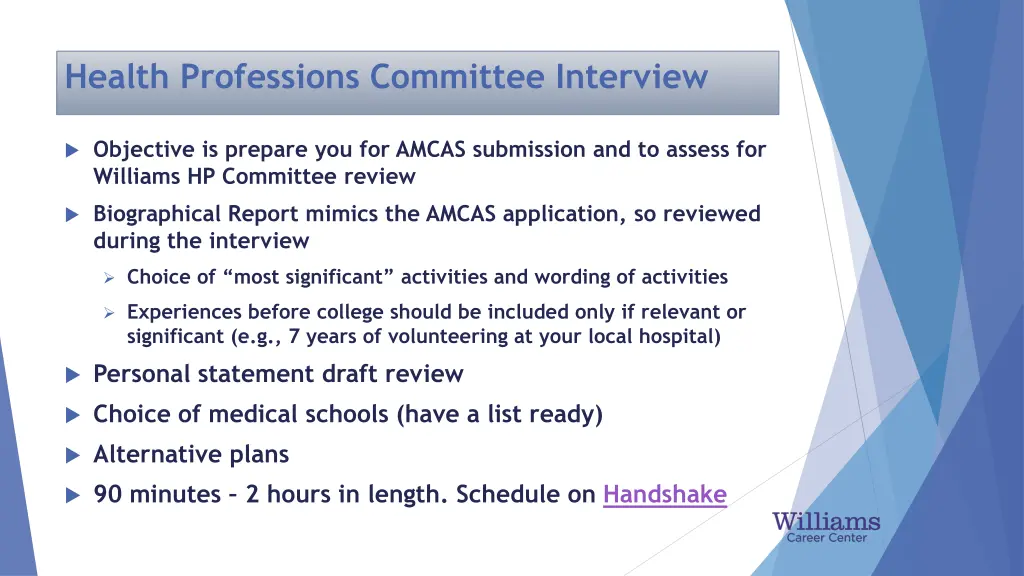 health professions committee interview