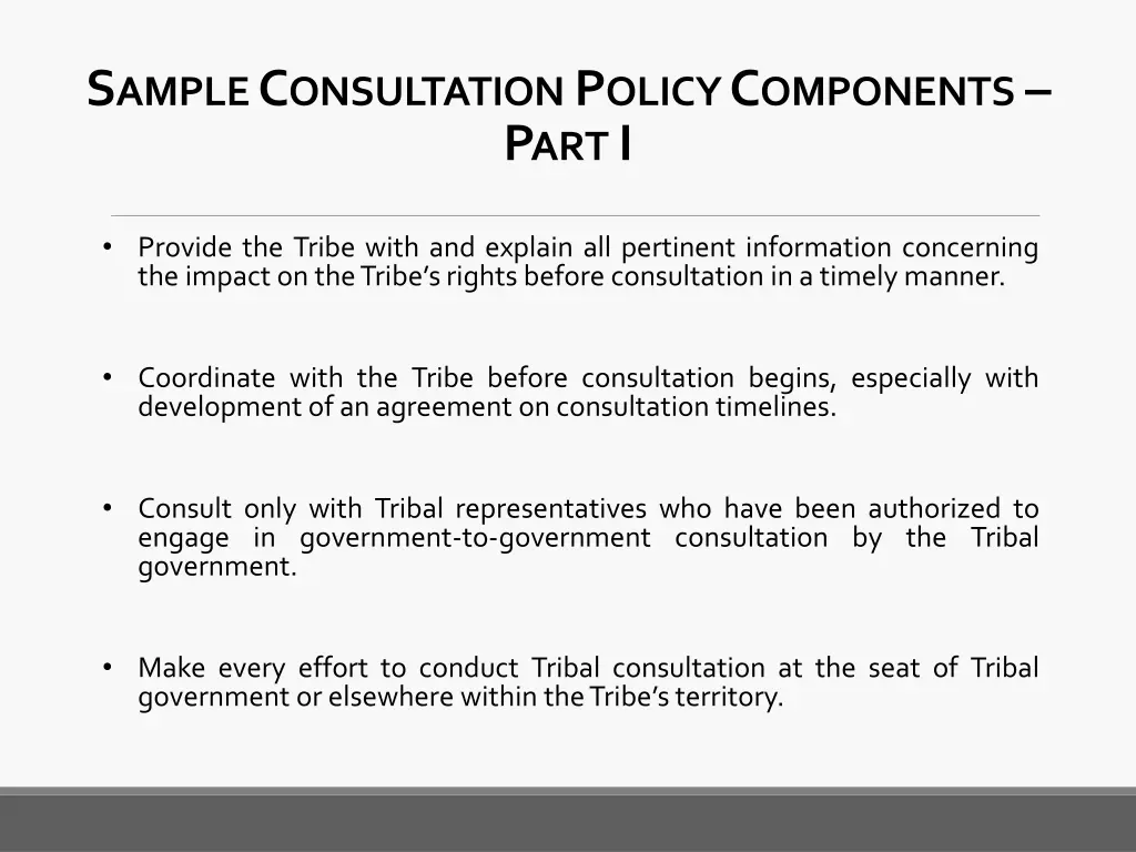 s ample c onsultation p olicy c omponents p art i