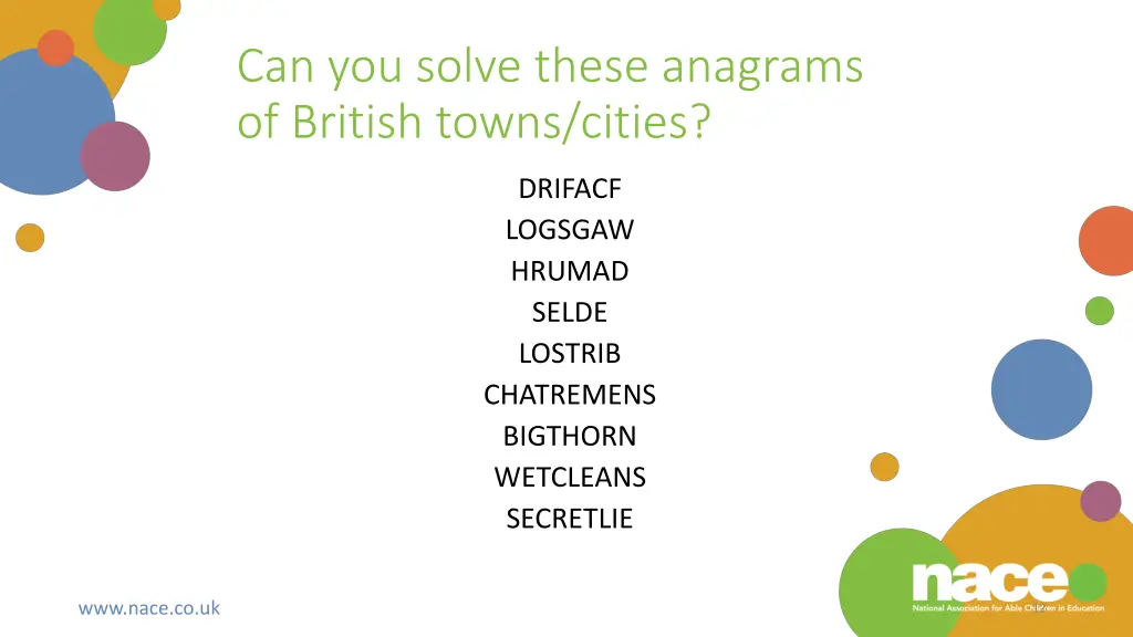 can you solve these anagrams of british towns