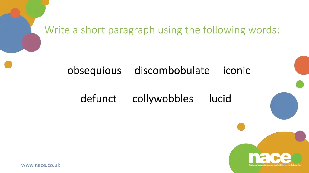 write a short paragraph using the following words