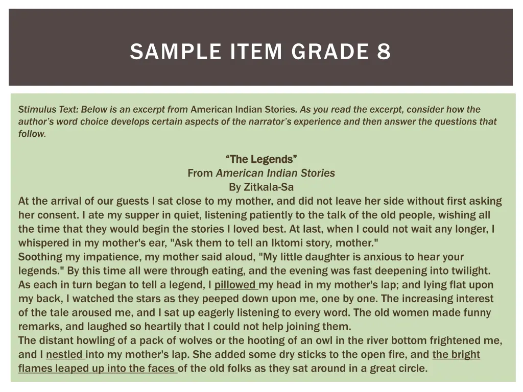 sample item grade 8