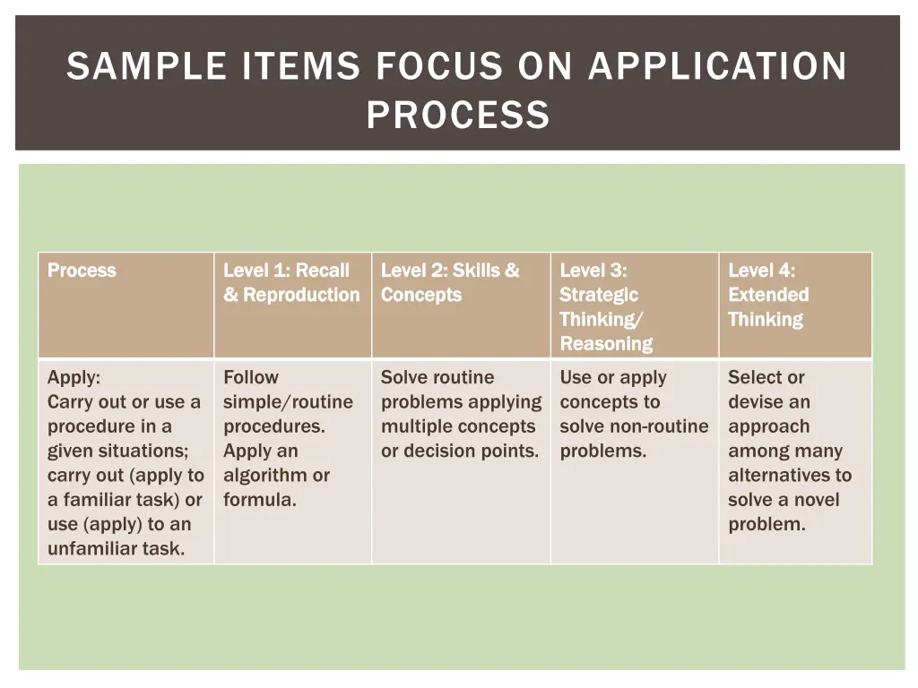 sample items focus on application process