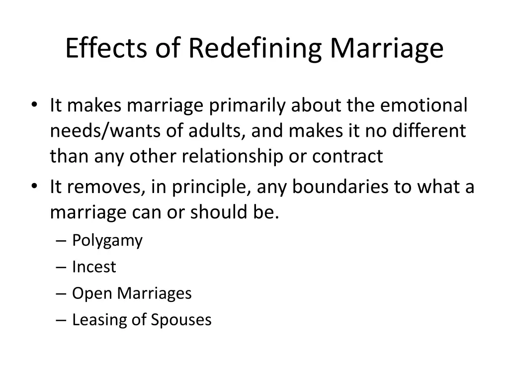 effects of redefining marriage 1