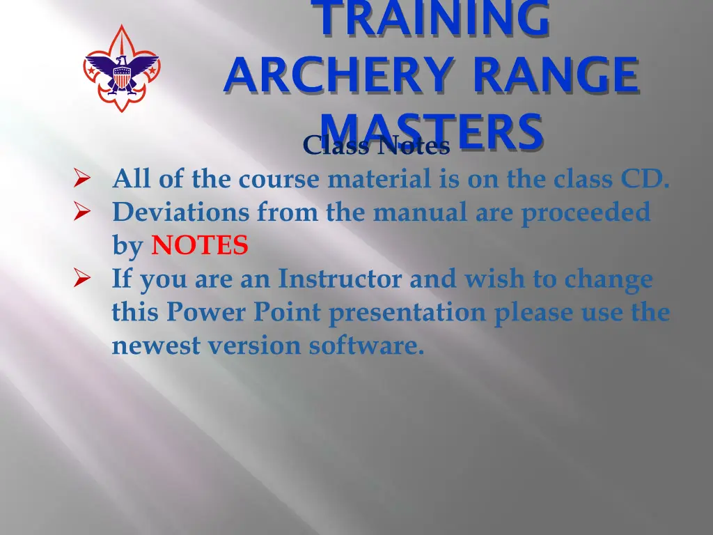 training archery range masters class notes