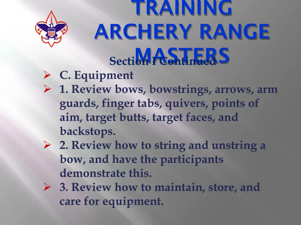 training archery range masters section 1