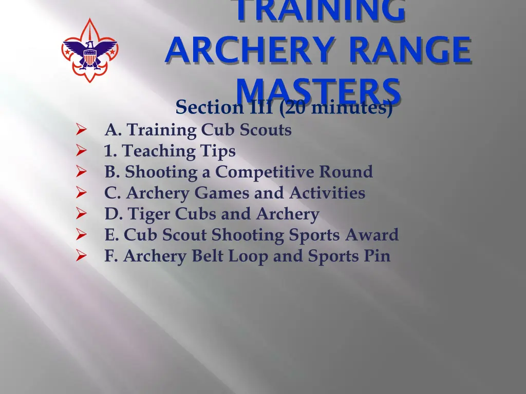 training archery range masters section 3