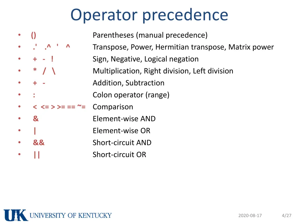 operator precedence