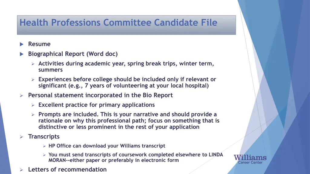 health professions committee candidate file