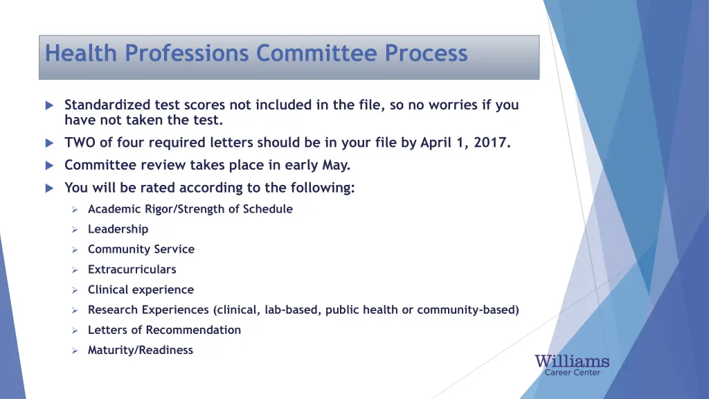 health professions committee process