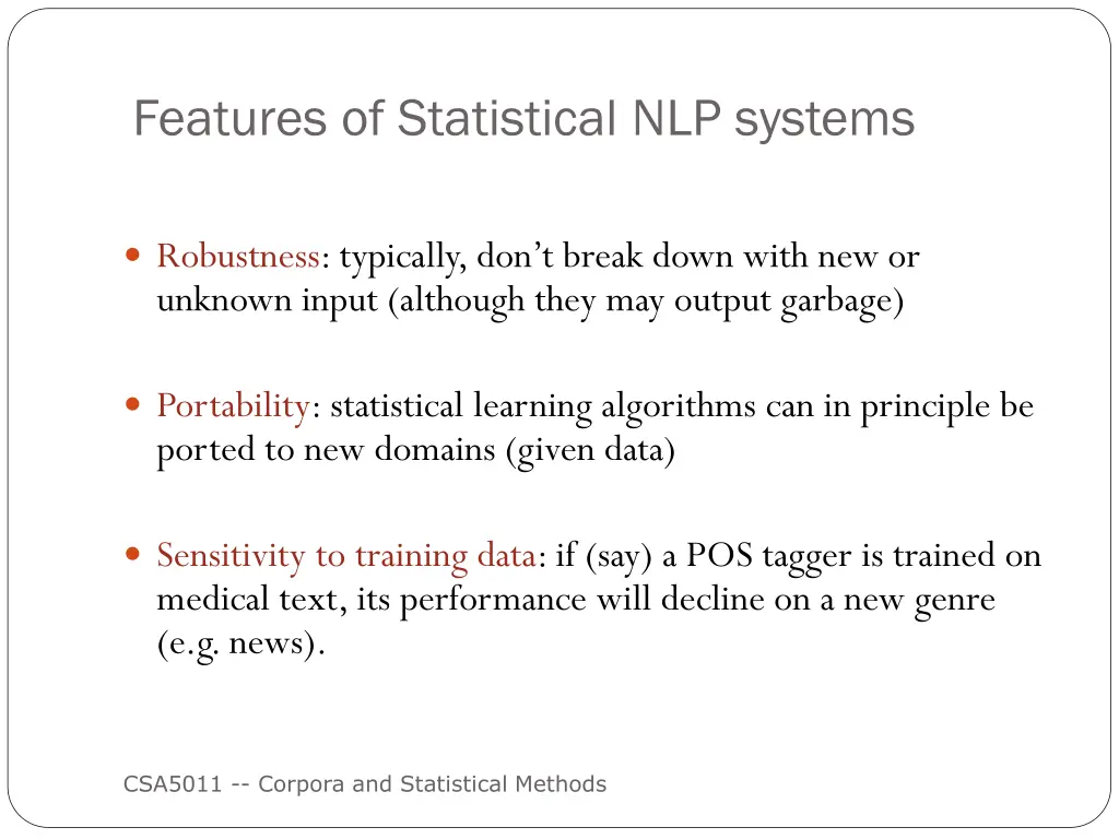 features of statistical nlp systems