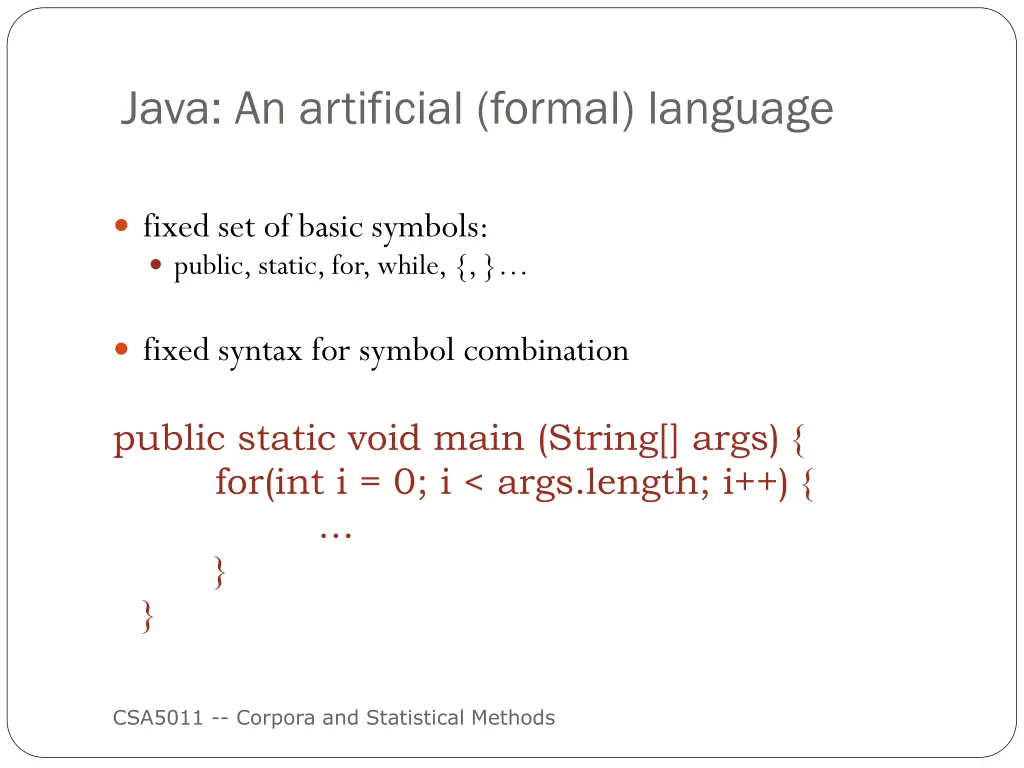 java an artificial formal language