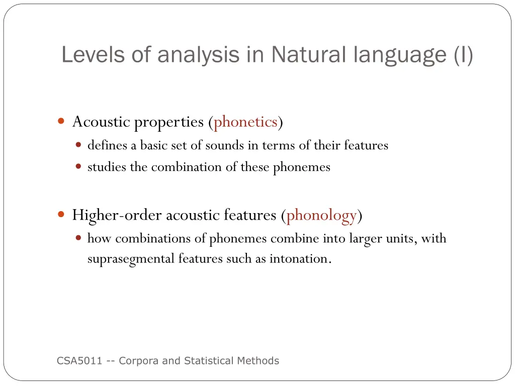 levels of analysis in natural language i