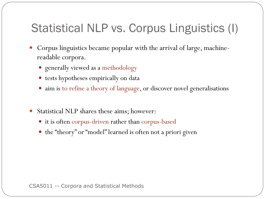 statistical nlp vs corpus linguistics i