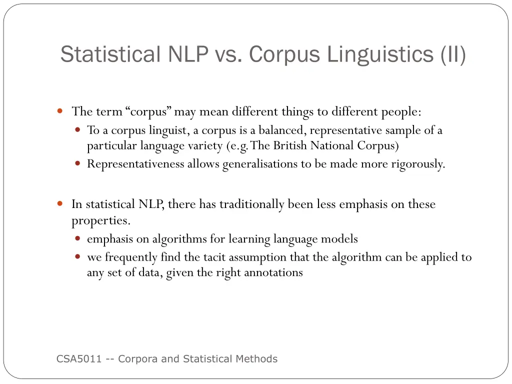 statistical nlp vs corpus linguistics ii