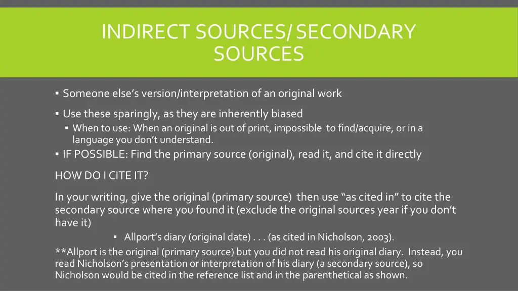 indirect sources secondary sources