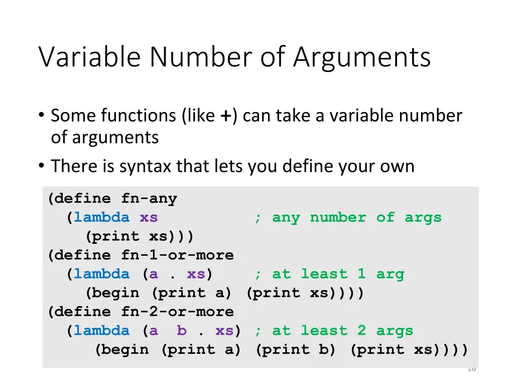 variable number of arguments