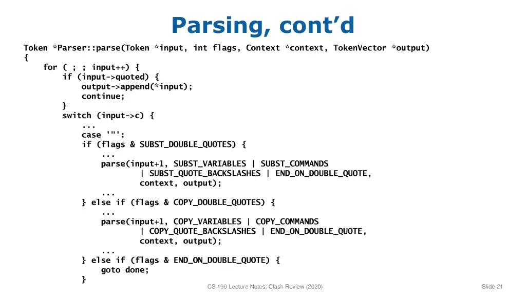 parsing cont d