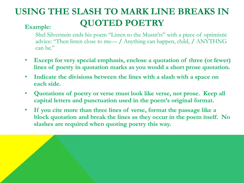 using the slash to mark line breaks in quoted 1