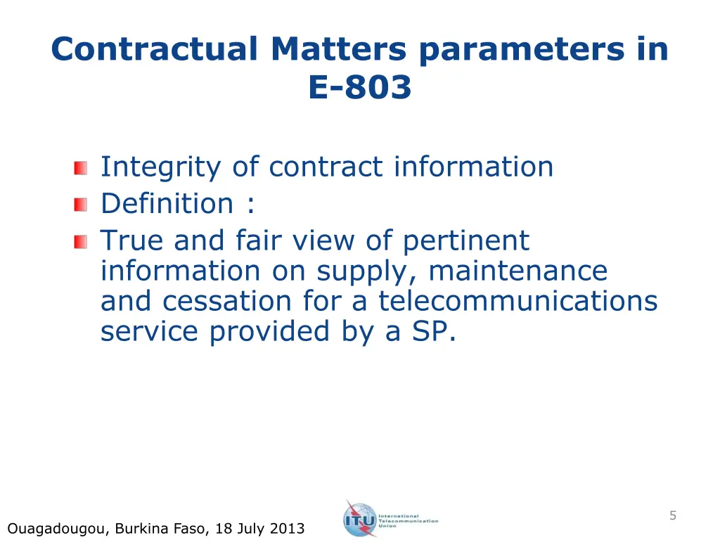 contractual matters parameters in e 803