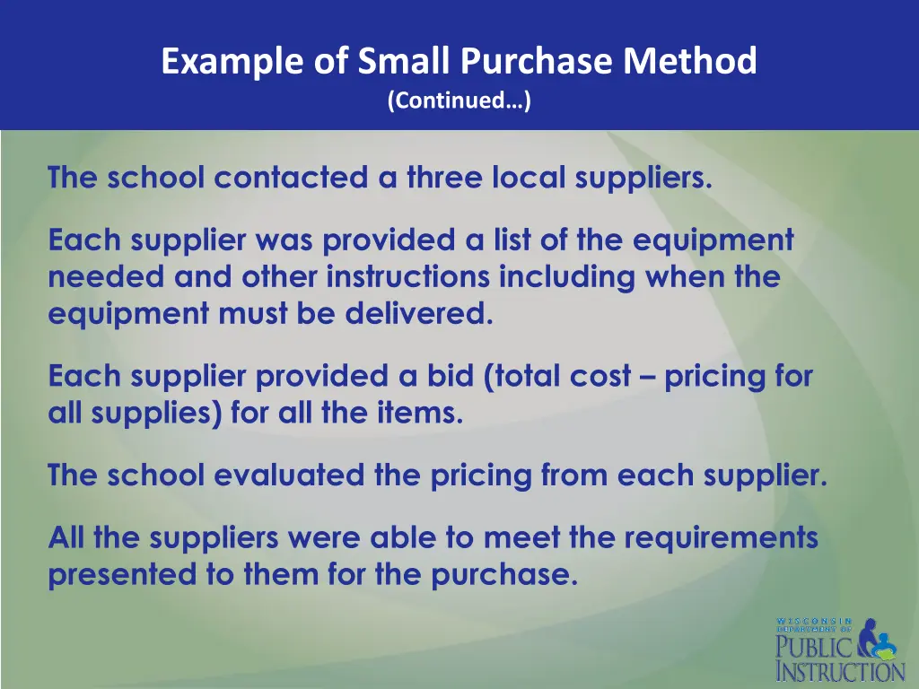 example of small purchase method continued 1