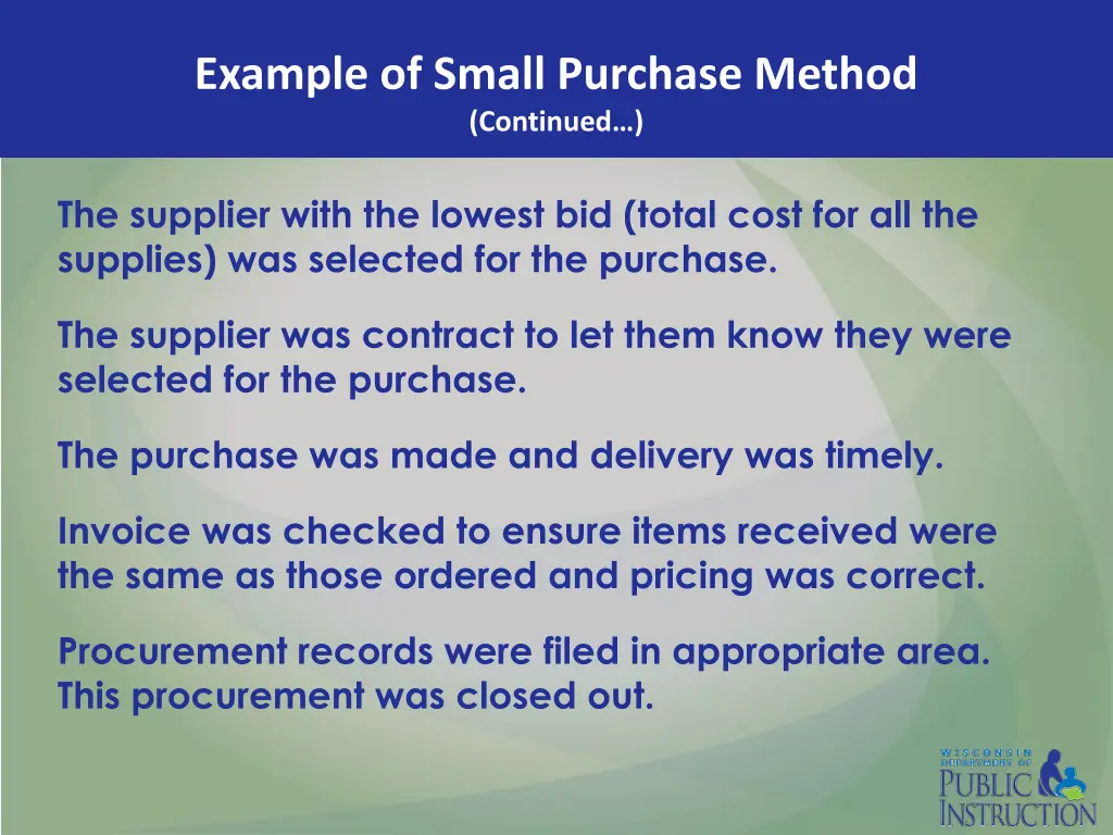 example of small purchase method continued 2