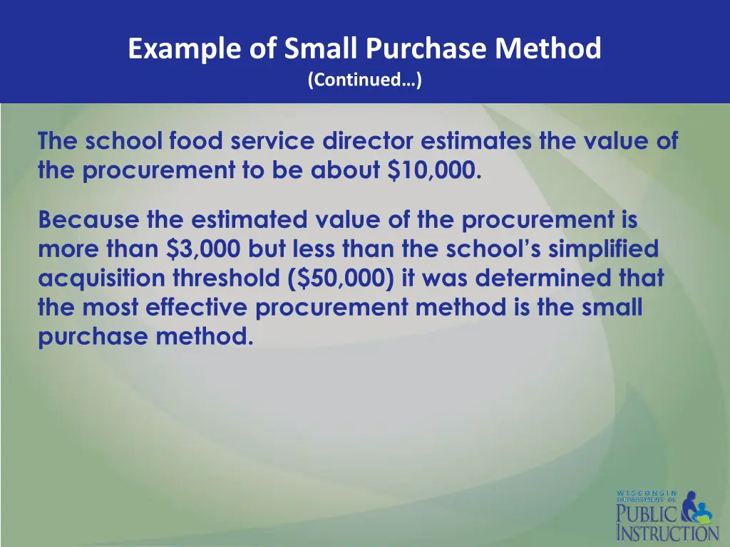 example of small purchase method continued