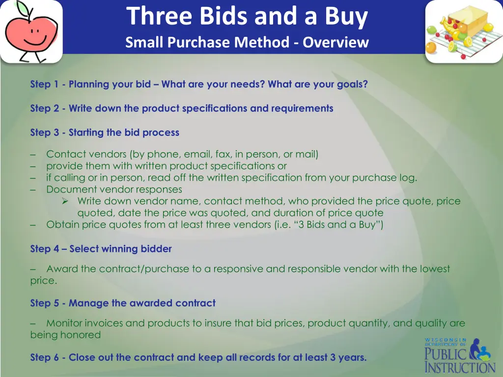 three bids and a buy small purchase method