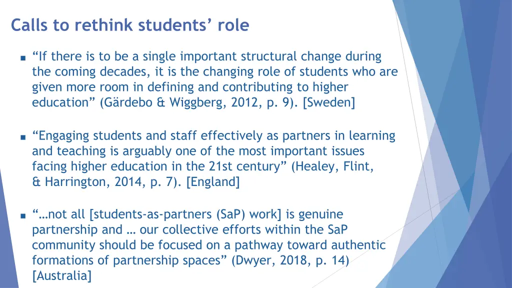 calls to rethink students role