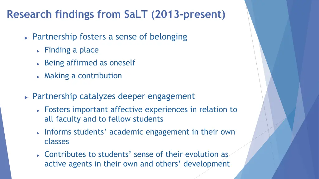 research findings from salt 2013 present