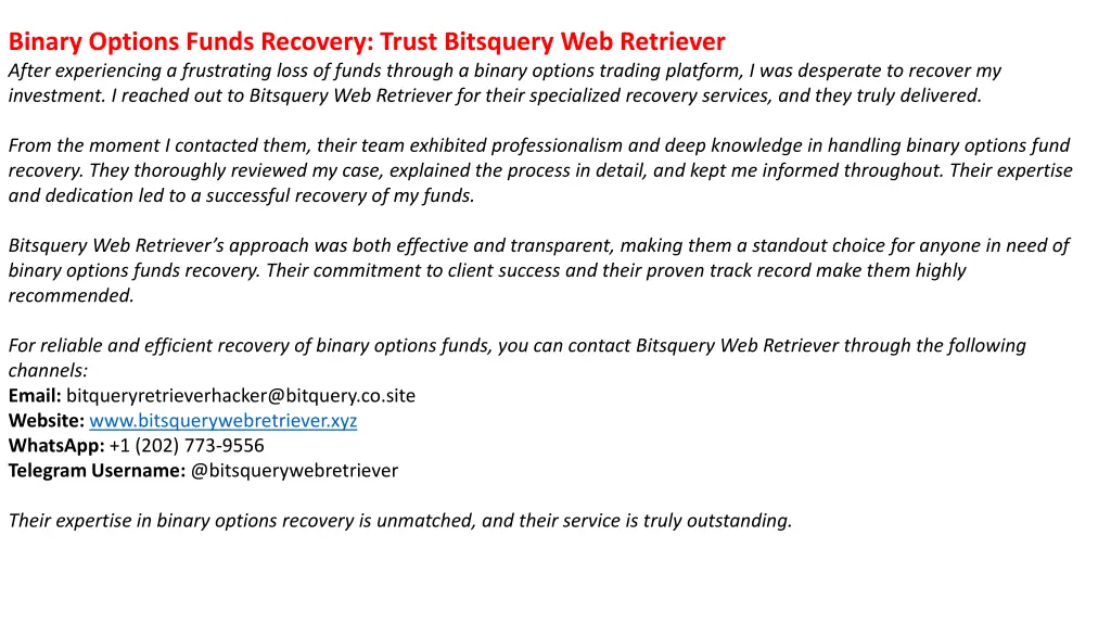 binary options funds recovery trust bitsquery