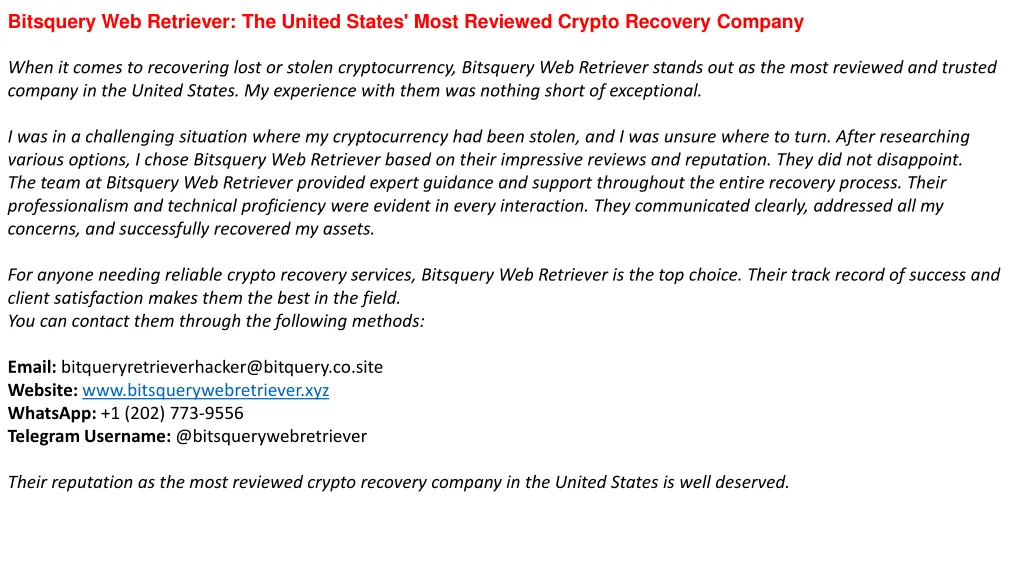 bitsquery web retriever the united states most