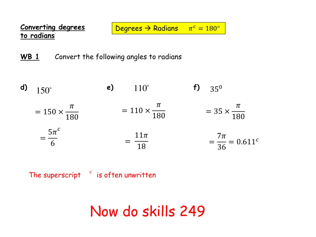 converting degrees to radians