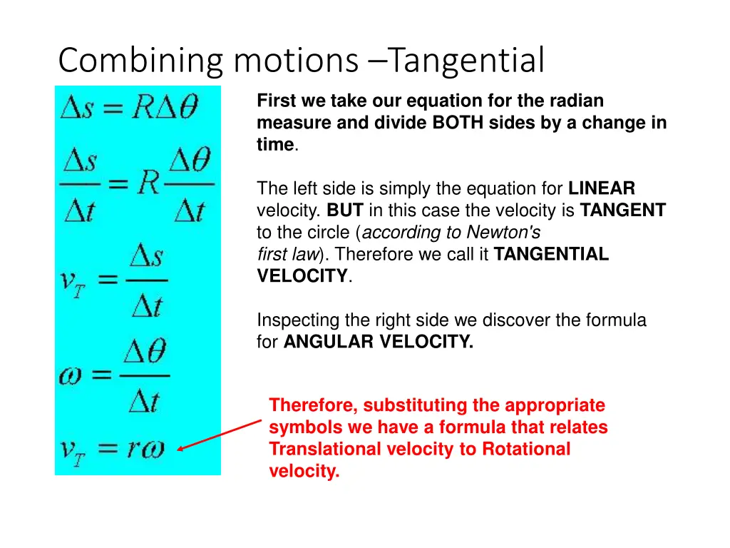 combining motions tangential velocity measure