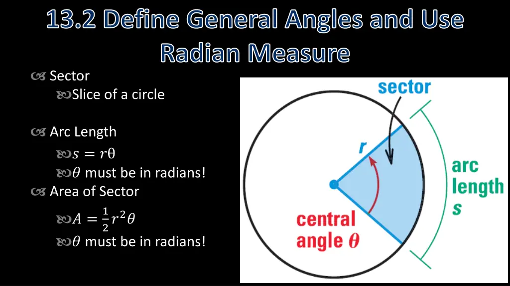 13 2 define general angles and use radian measure 6