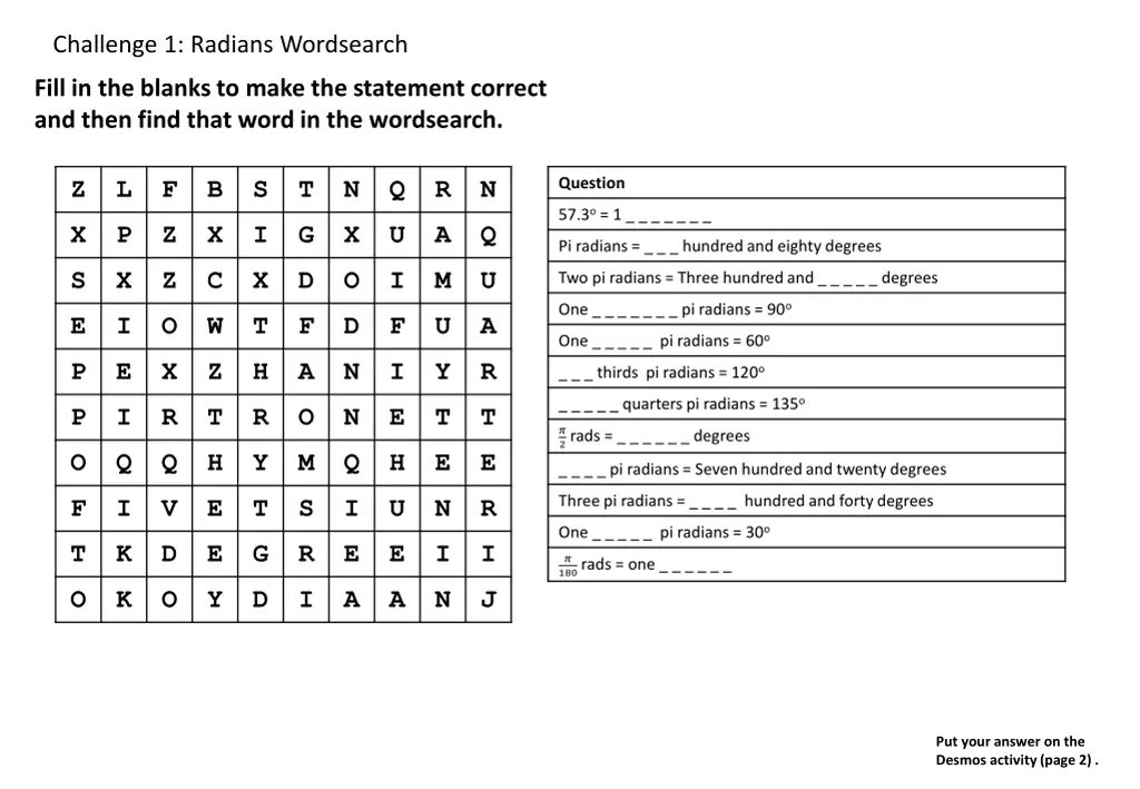 challenge 1 radians wordsearch