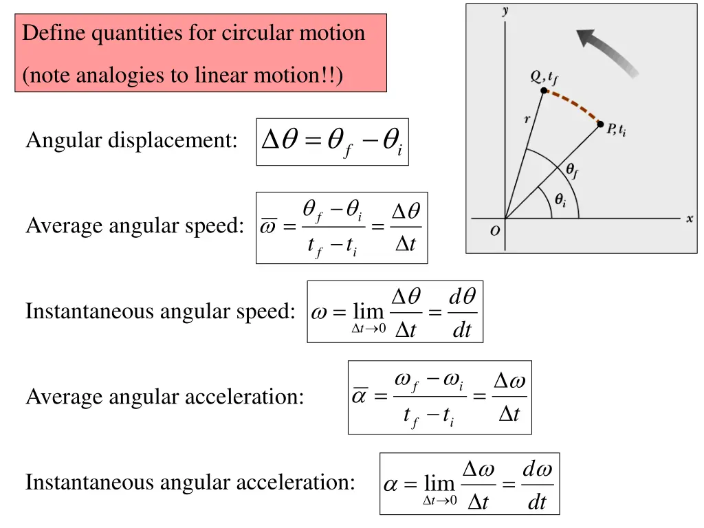 define quantities for circular motion