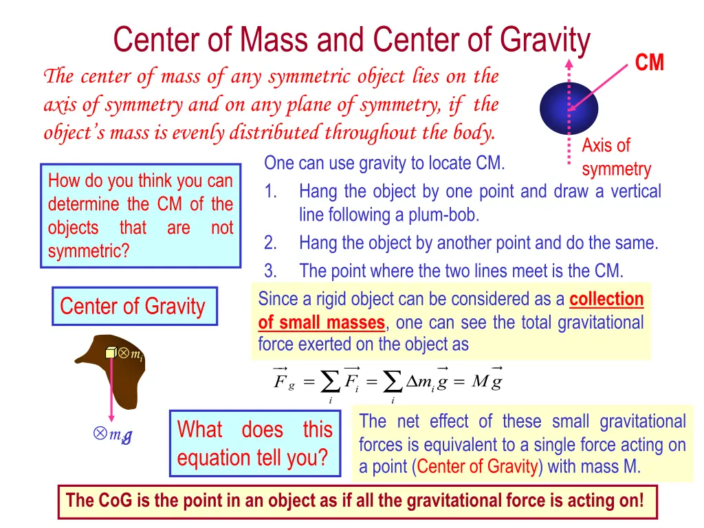 center of mass and center of gravity the center