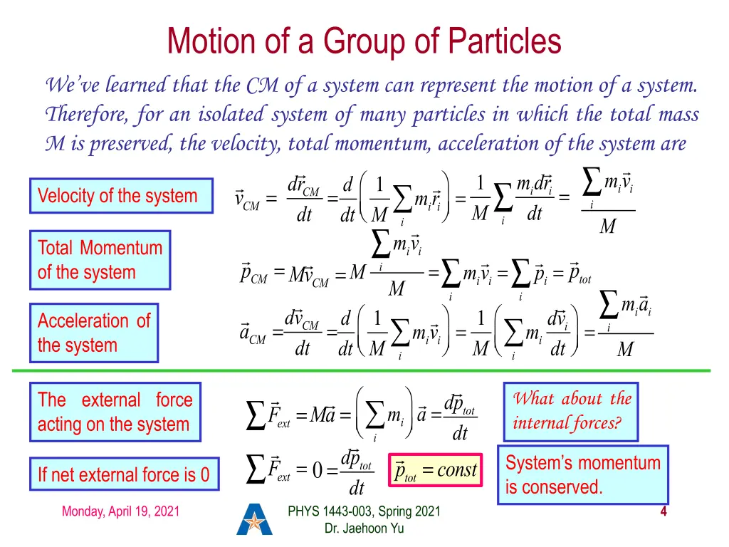 motion of a group of particles we ve learned that