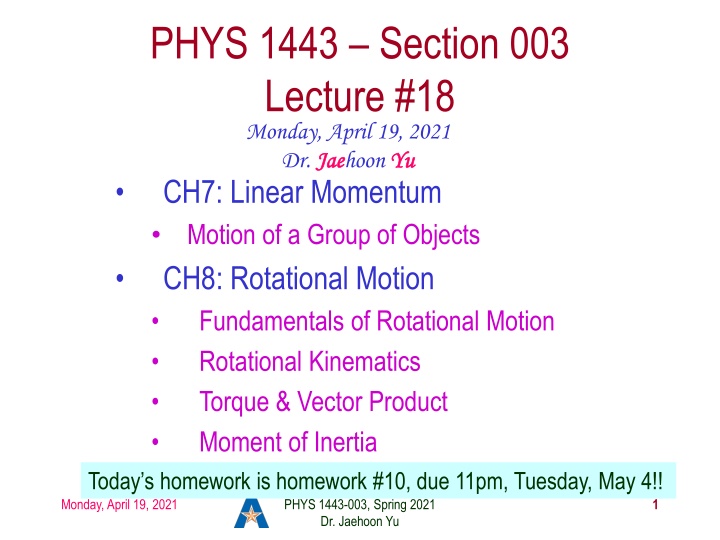 phys 1443 section 003 lecture 18 monday april