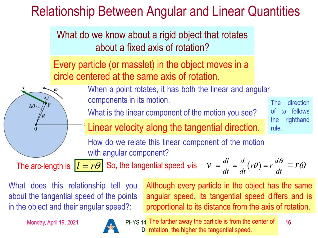 relationship between angular and linear quantities