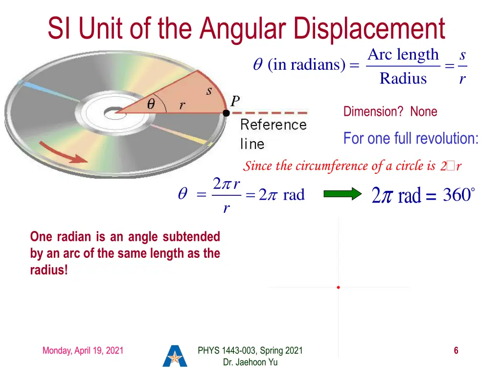 si unit of the angular displacement