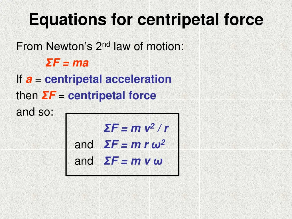 equations for centripetal force