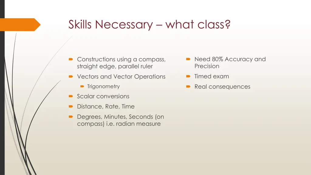 skills necessary what class