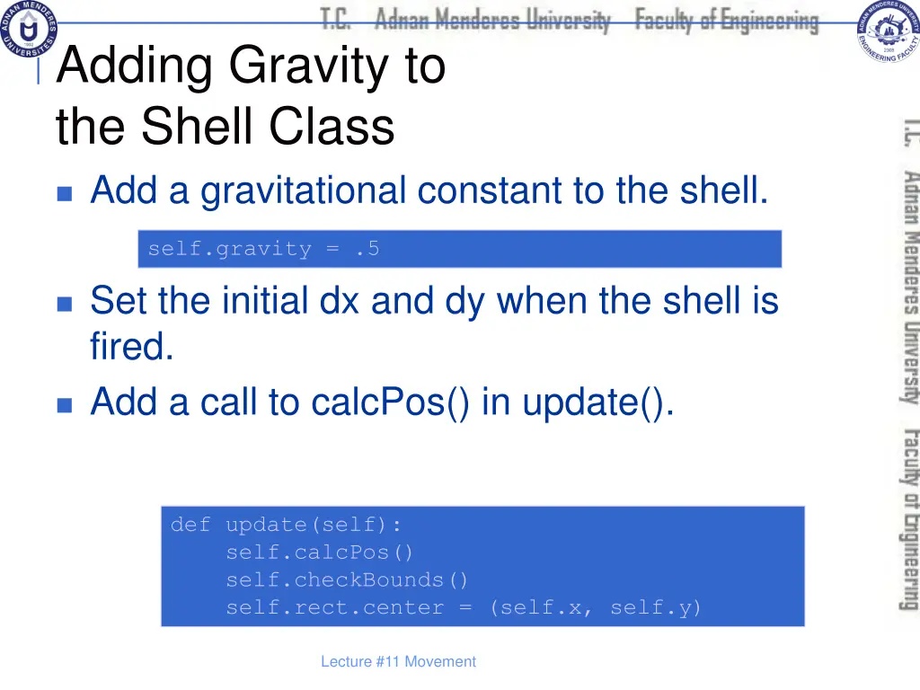 adding gravity to the shell class