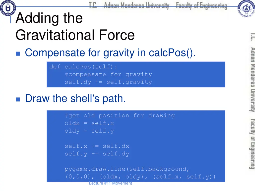 adding the gravitational force compensate