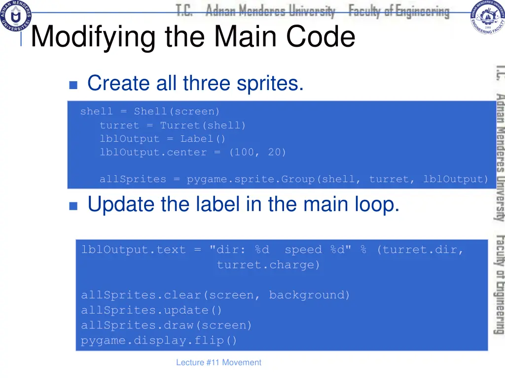 modifying the main code