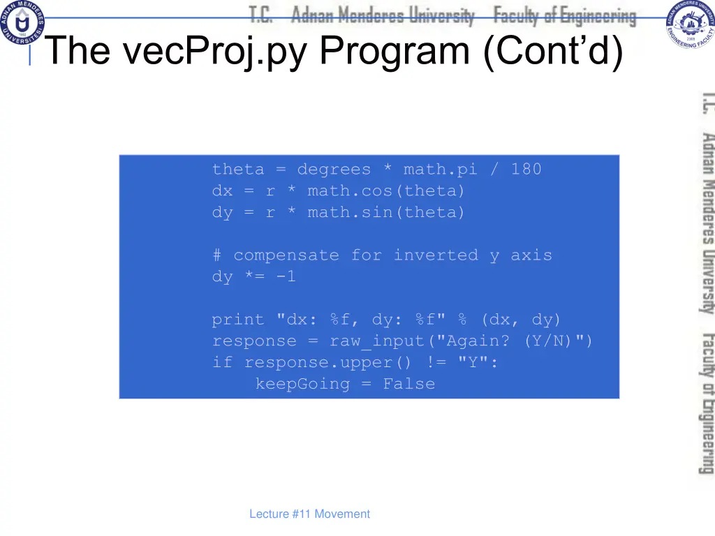 the vecproj py program cont d